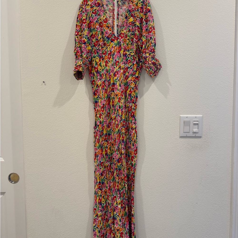 RIXO Colorful Floral Long Sleeve Dress